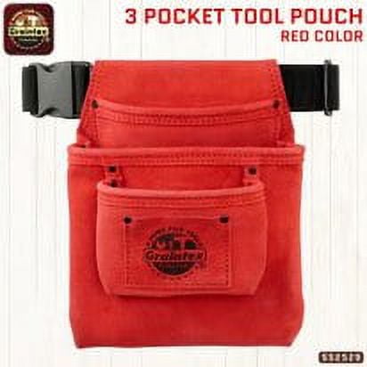 Graintex SS2529 :: 3 POCKET NAIL & TOOL POUCH RED COLOR SUEDE LEATHER WITH BELT