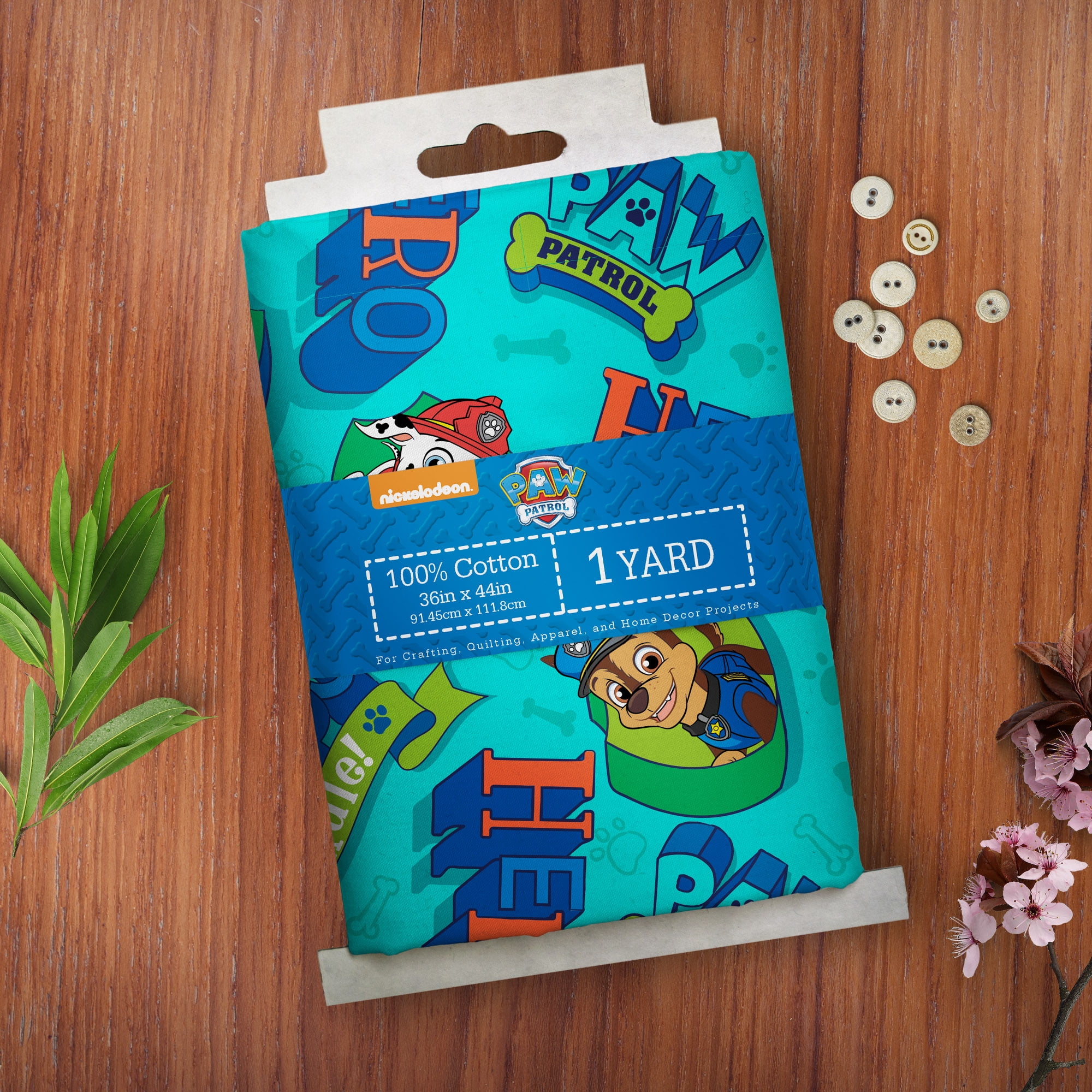 Paw Patrol 1 Yard 100% Cotton Chase, Blue, 44" Wide for Quilting & Sewing
