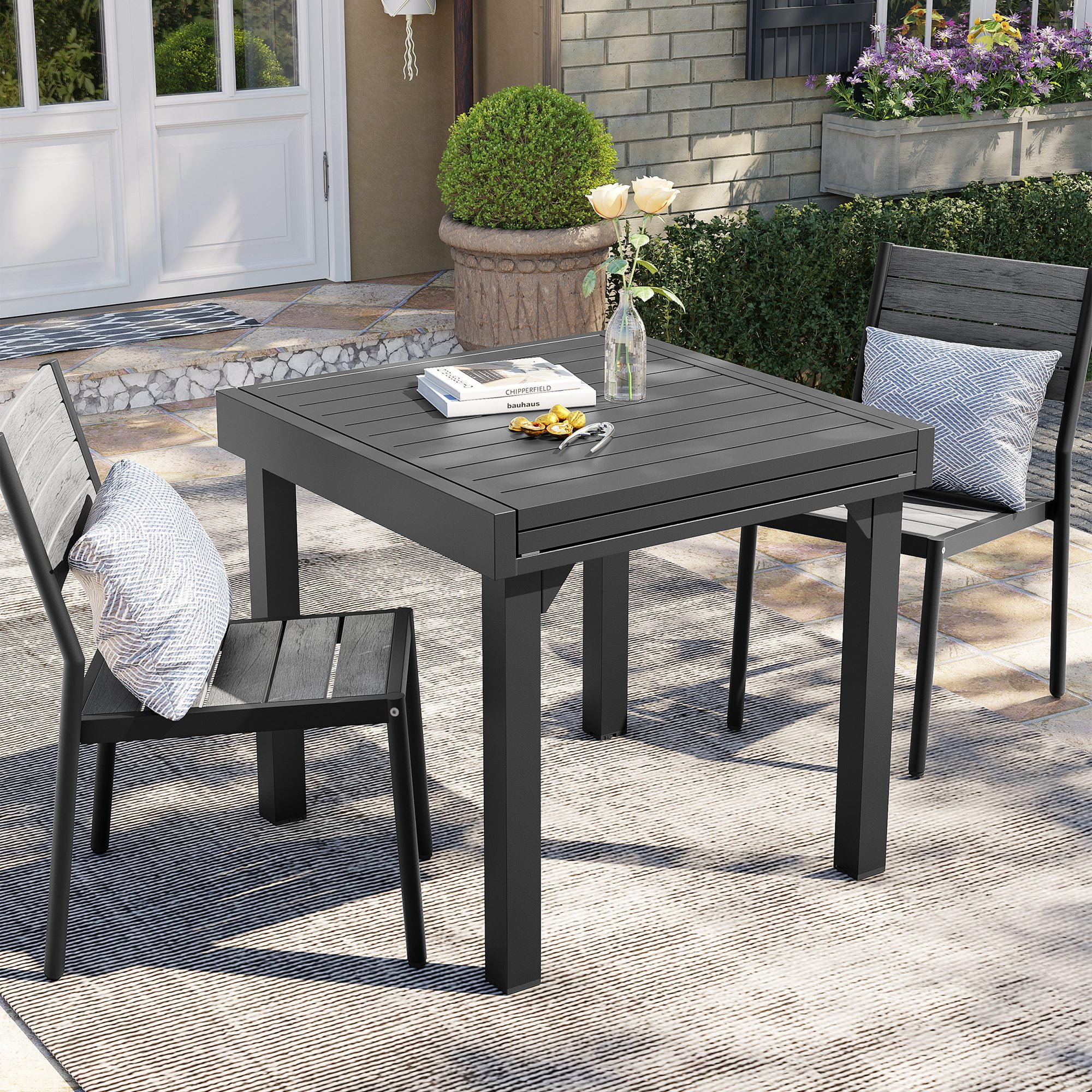 Crestlive Products 3 Pcs Patio Dining Set Aluminum Expandable Table and