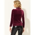 thumbnail image 4 of Blusa básica de cuello alto de terciopelo elástico con cuello simulado para mujer borgoña L, 4 of 5