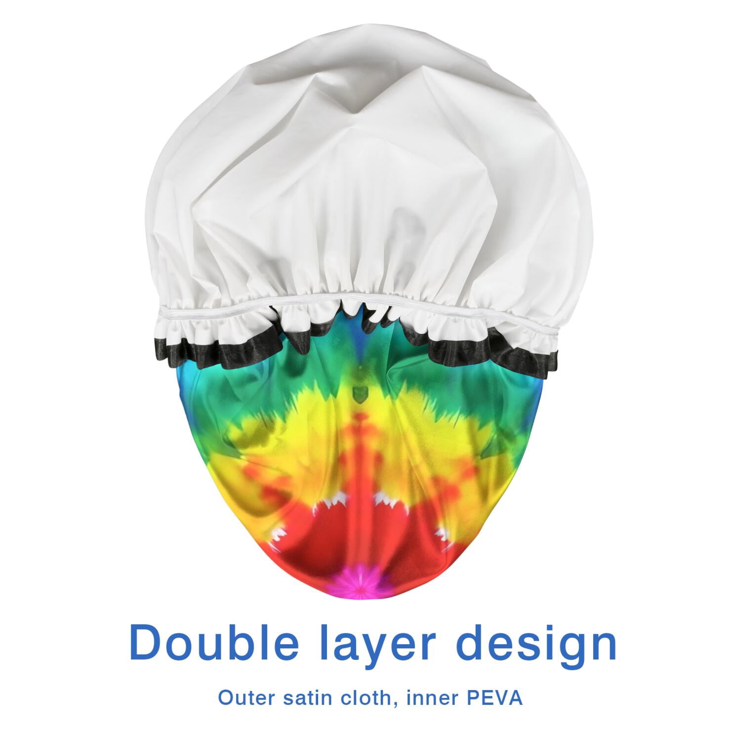 Shower Caps,Colorful Rainbow Tie Dye Spiral Pattern Waterproof Shower Cap for Women 4 Pieces,Double Reusable Hair Cover for Shower PEVA Elastic Stretch Hem