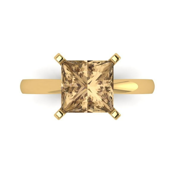 Solitaire Engagement Ring for Women - 3ct Simulated Champagne Diamond in 14K Yellow Gold Promise Ring