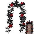 thumbnail image 1 of Guirnalda de hojas de arce de otoño de enredadera negra con rosas artificiales colgantes, enredadera de hojas de otoño negras, enredadera de seda con flores artificiales, cosecha de otoño,, 1 of 5