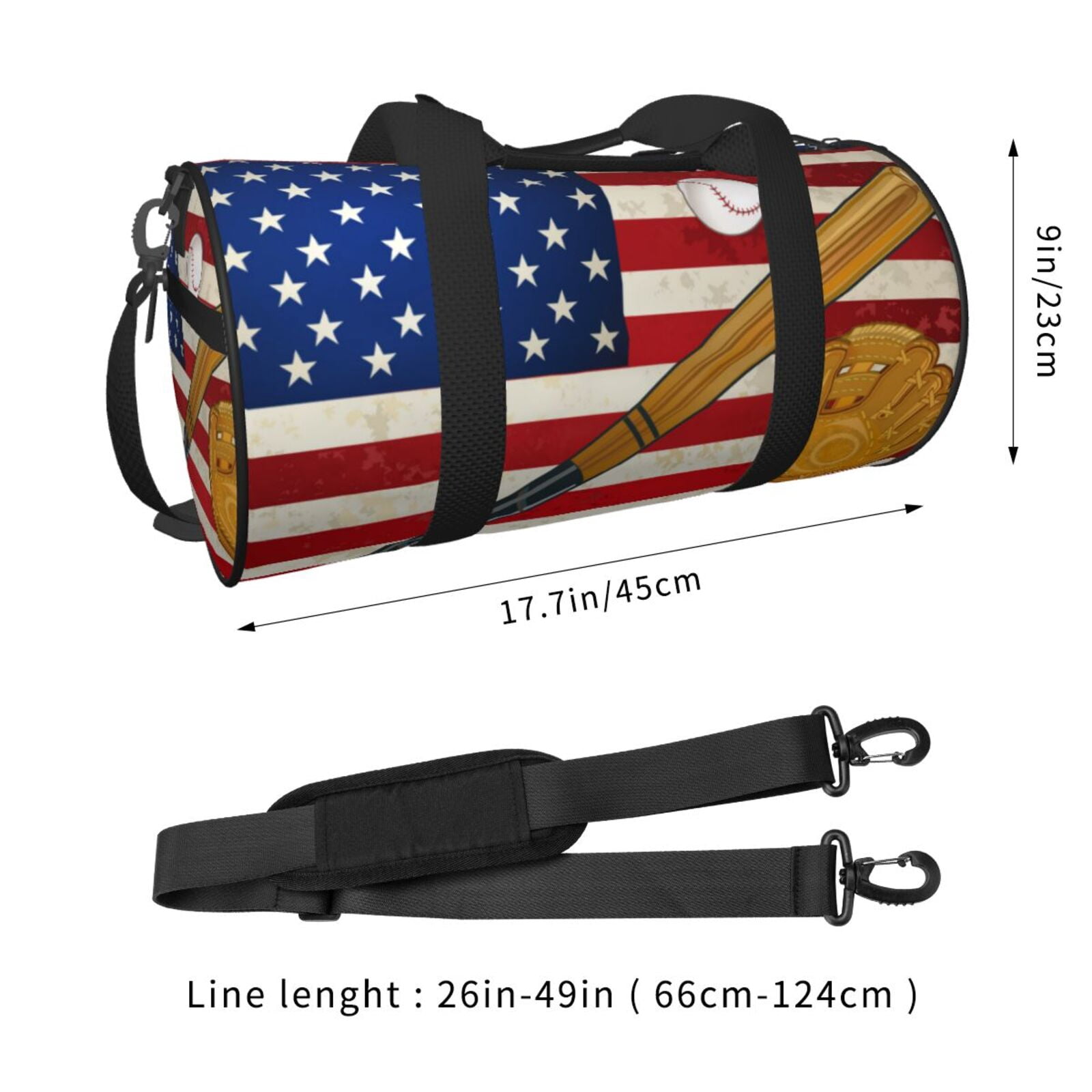 Horeoi American Flag And Baseball Print Foldable Travel Duffle Bag with Removable Strap - Water-Resistant Gym Vacation Luggage Multi-Pocket Design