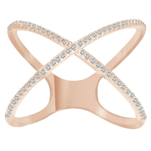 AFFY Round Cut White Natural Diamond X Fashion Loop Ring In 14K Solid Rose Gold