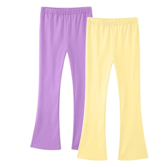 GigrtiJin 3-16 Years Multipack Cotton Flared Pants for Girls Teens Solid Color Elastic Waisted Straight Leg Slim Pants 2 Pack