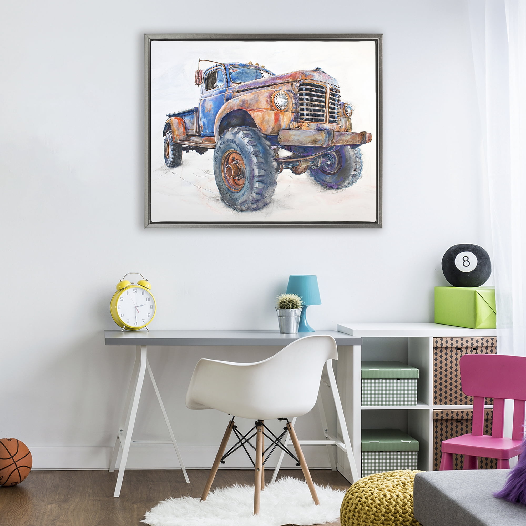 Stupell Industries Old Rustic Truck Illustration Gray Framed Floater Canvas Wall Art, design by Steve Hunziker