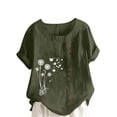 thumbnail image 2 of Homenesgenics Womens Tops Plus Size Women's Fashion Short Sleeve Round Neck Floral Print Cotton-Linen Blend Button-Up T-Shirt Top Green XXXL, 2 of 5