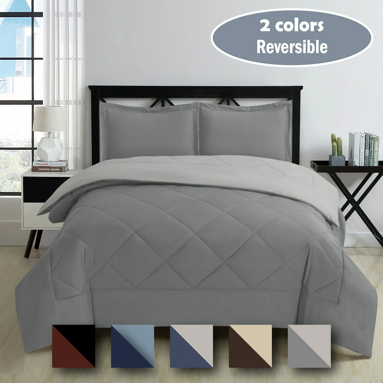 Full/Queen 2 Colors Reversible All Season Comforter & Sham Set