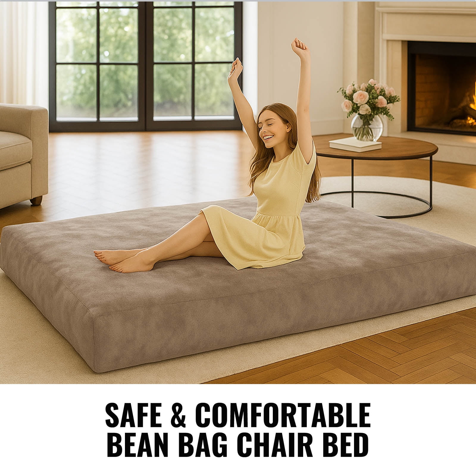 Bean Bag Chair,Convertible Bean Bag Chair Bed Giant Bean Bag Chairs for Adults Memory Foam Bean Bag Bed for Adults Bean Bags Chair that Turns into Bed