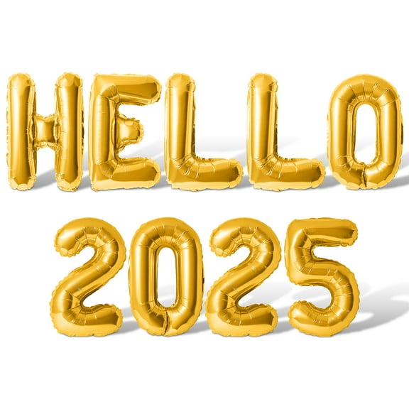 Letter Balloons - HELLO 2025 16" Inch Alphabet Letters Foil Mylar Balloon New Years Eve Party Banner (Gold)