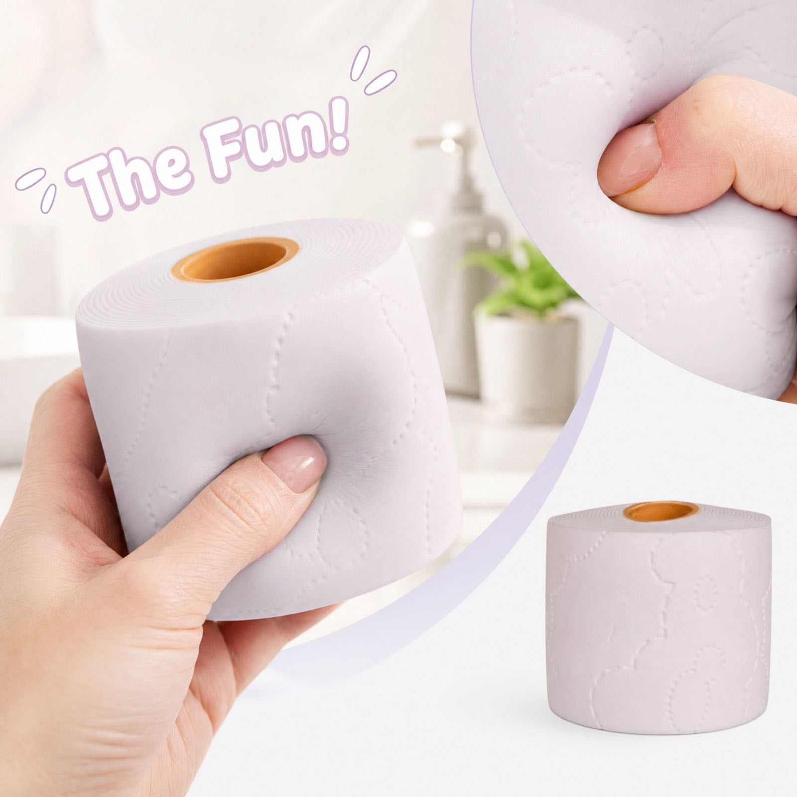 Simulated Tissue Roll Toy Slow Rising Foam Roll Shape Stress Relief Squeeze Toy with Embossed Surface for Desk Use Stress Relief Party Favors
