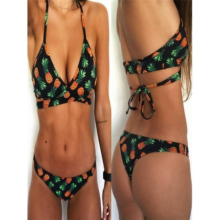 Women Pineapple Print Bikini Sets Two Piece Swimsuits Swimwear Beach Suit