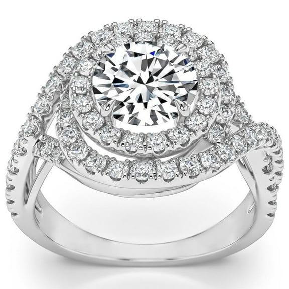Lina Jewel 2 Ct Round Cut Lab Created Diamond Engagement Ring - Stamped 14K White Gold Plated Band - Wedding Anniversary Gift Ring - Twisted Infinity Style Diamond Ring