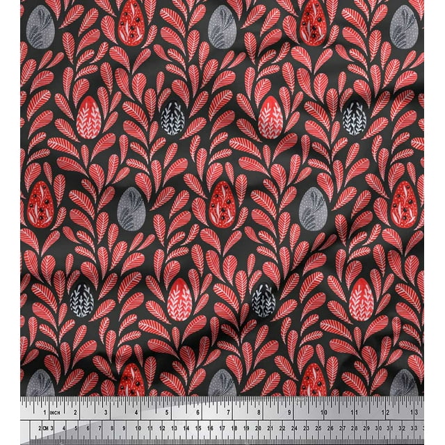 Soimoi Gray polyester Crepe Fabric Artistic Leaves Decor Fabric Printed Yard 52 Inch Wide