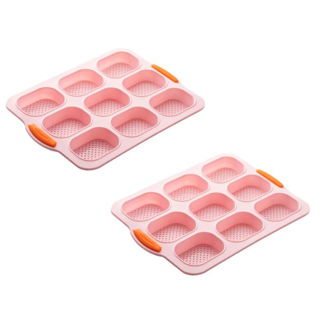 Oleegame 2PC Tin Foil Roll 9 Grids Multi Color Kitchen Silicone Oval Cake French Bread Baking Pan Non Stick Kitchen Utility Pink