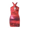 thumbnail image 5 of Qmyliery Women Close-fitting Sexy Dress, Red Deep V-neck Sleeveless Off-the-shoulder One-piece, 5 of 9