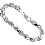 Very Thick 7mm Sterling Silver Diamond-cut Rope Chain Bracelet for Men Handmade Nickel Free Italy 9 inch