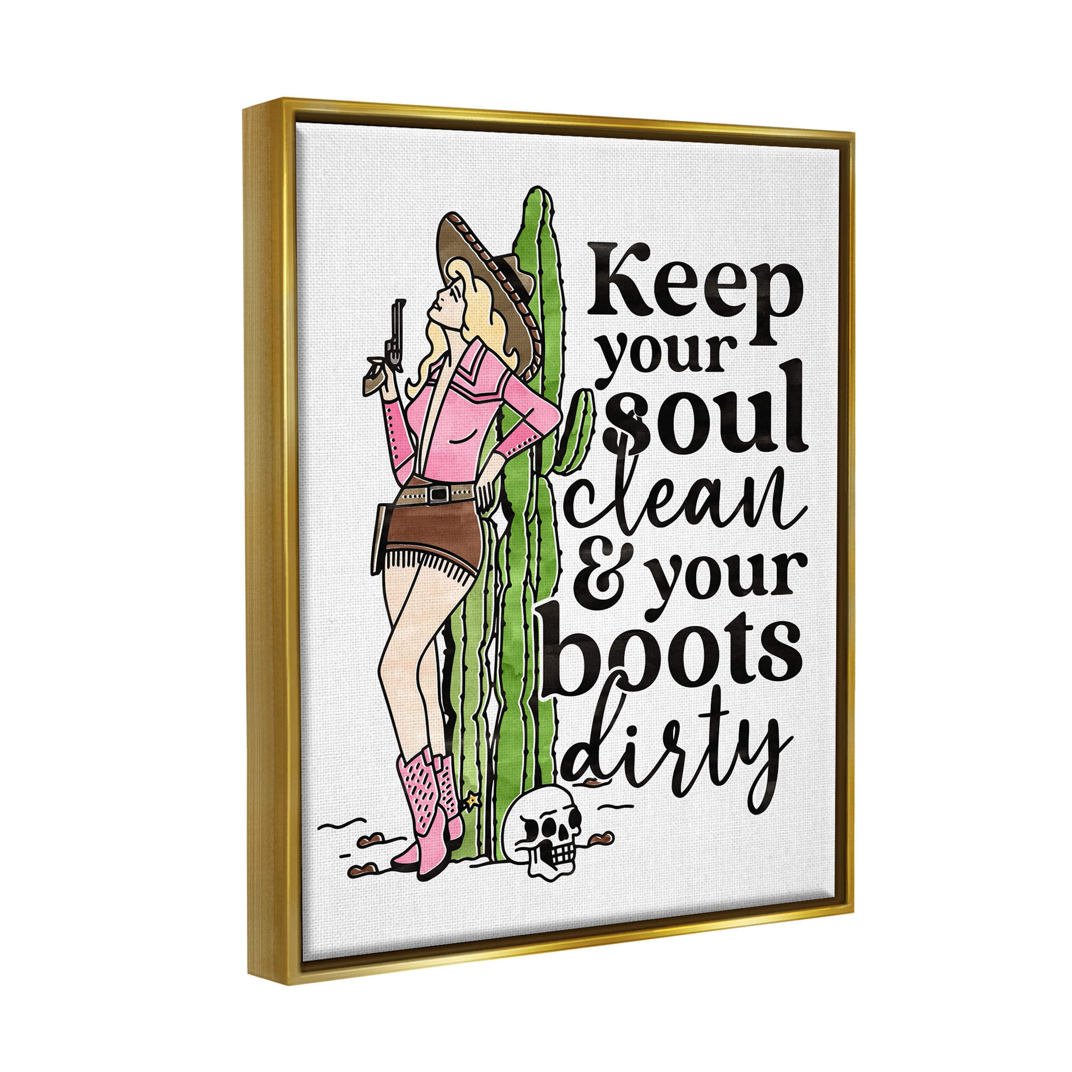 Keep Soul Clean & Boots Dirty Phrase Novelty Graphic Art Metallic Gold Framed Art Print Wall Art