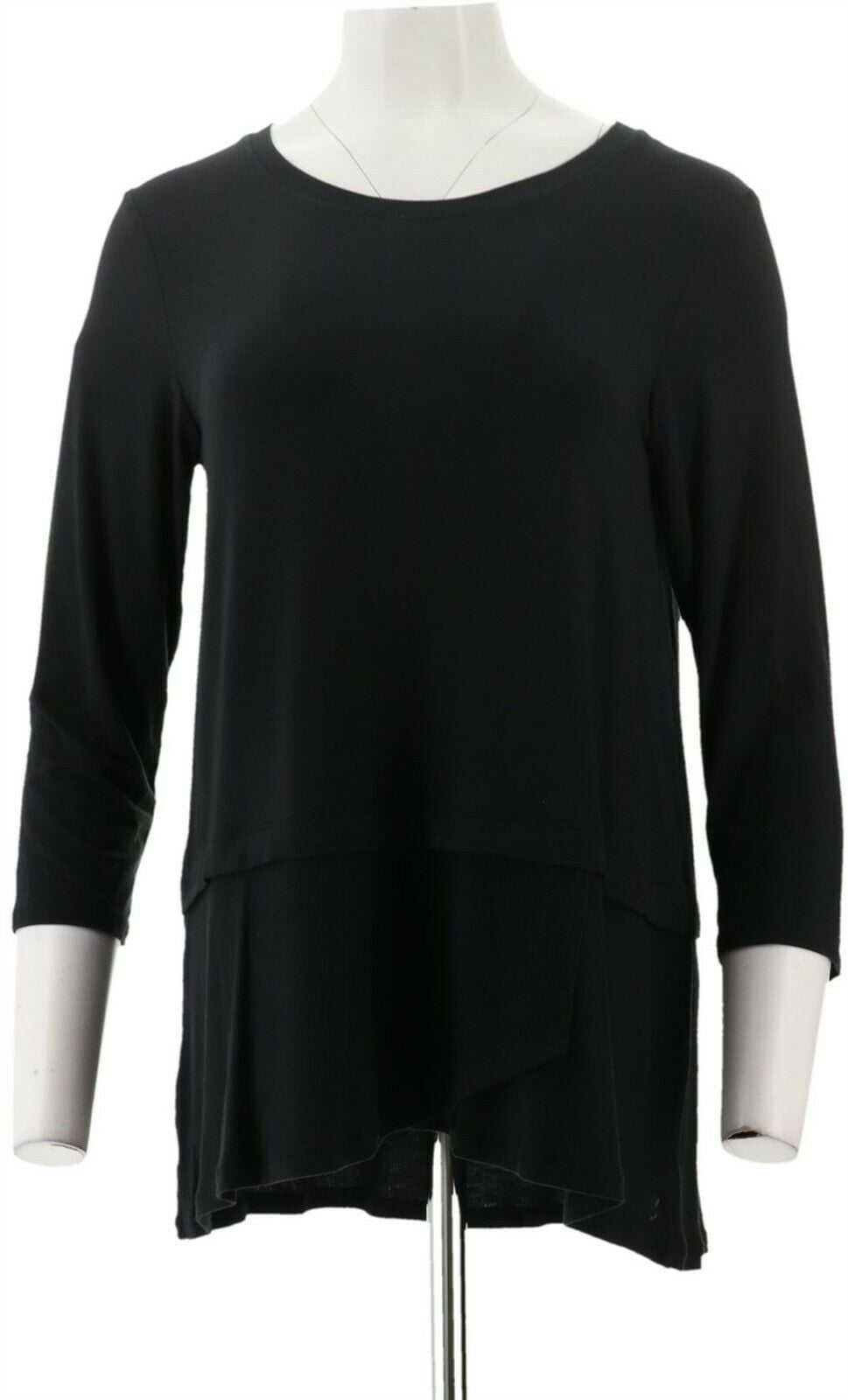 Cuddl Duds Softwear Stretch 3/4 Slv Peplum Top Black L NEW A346817