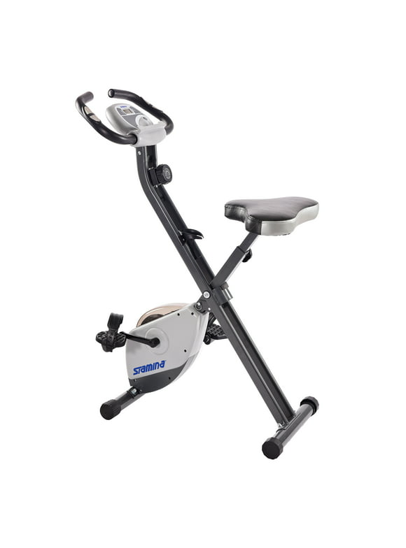 Stamina Folding Cardio Upright Exercise Bike with Heart Rate Sensors and Extra Wide Padded Seat