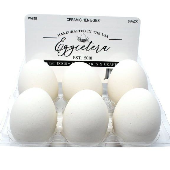 Eggcetera Ceramic Nest Eggs Easter Dummy Fake Nesting Chicken Eggs Decor (White) - 6 pack