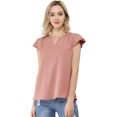 thumbnail image 1 of Camiseta Manga Tulipán Cuello En V Básico Para Mujer Allegra K Rosa L, 1 of 5