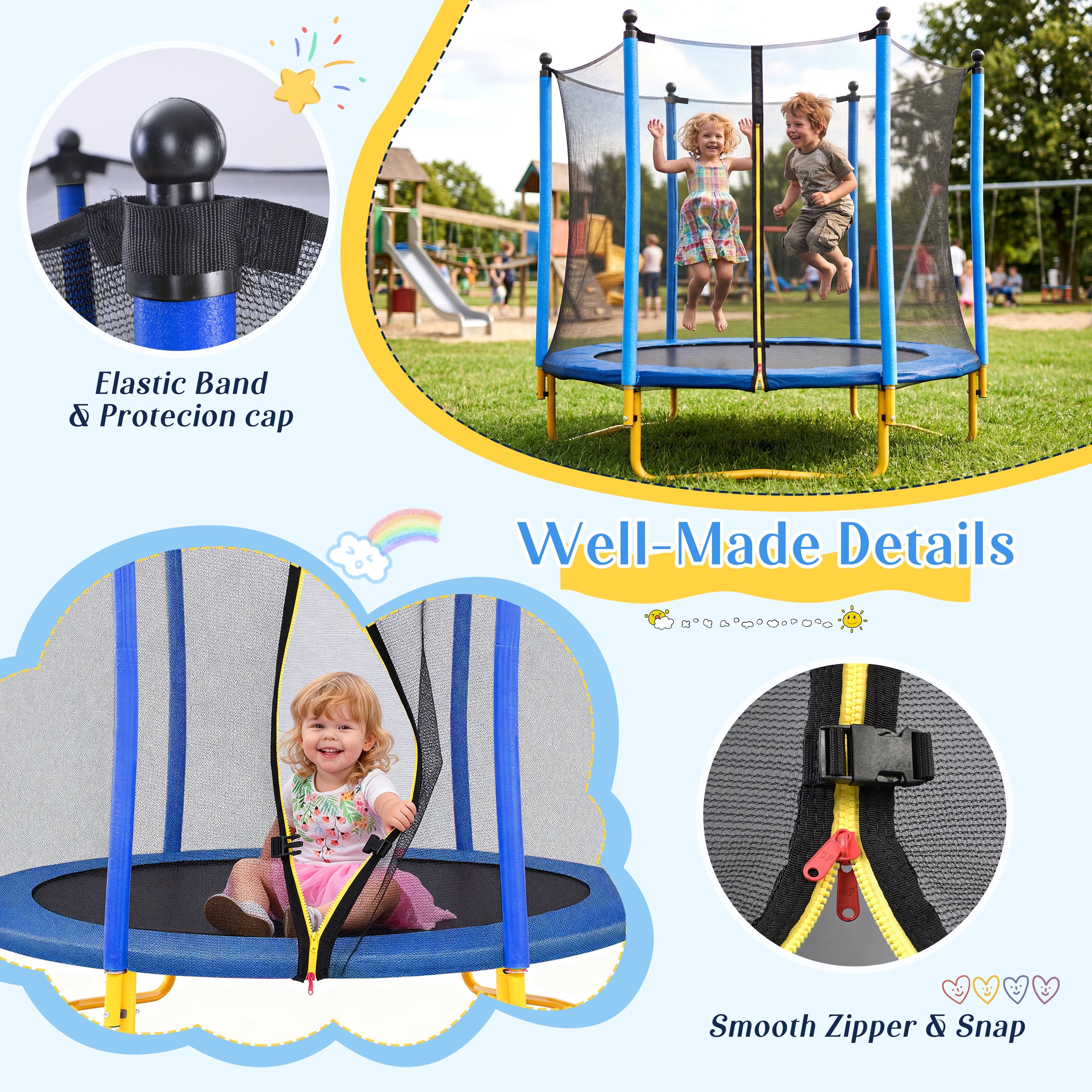 65" Kids Trampoline, SEGMART Toddler Trampoline with Enclosure Safety Net, Outdoor Indoor Backyard Recreational Trampoline for Kids, Toddlers, Baby, Small Trampolines for kids, Birthday Gift
