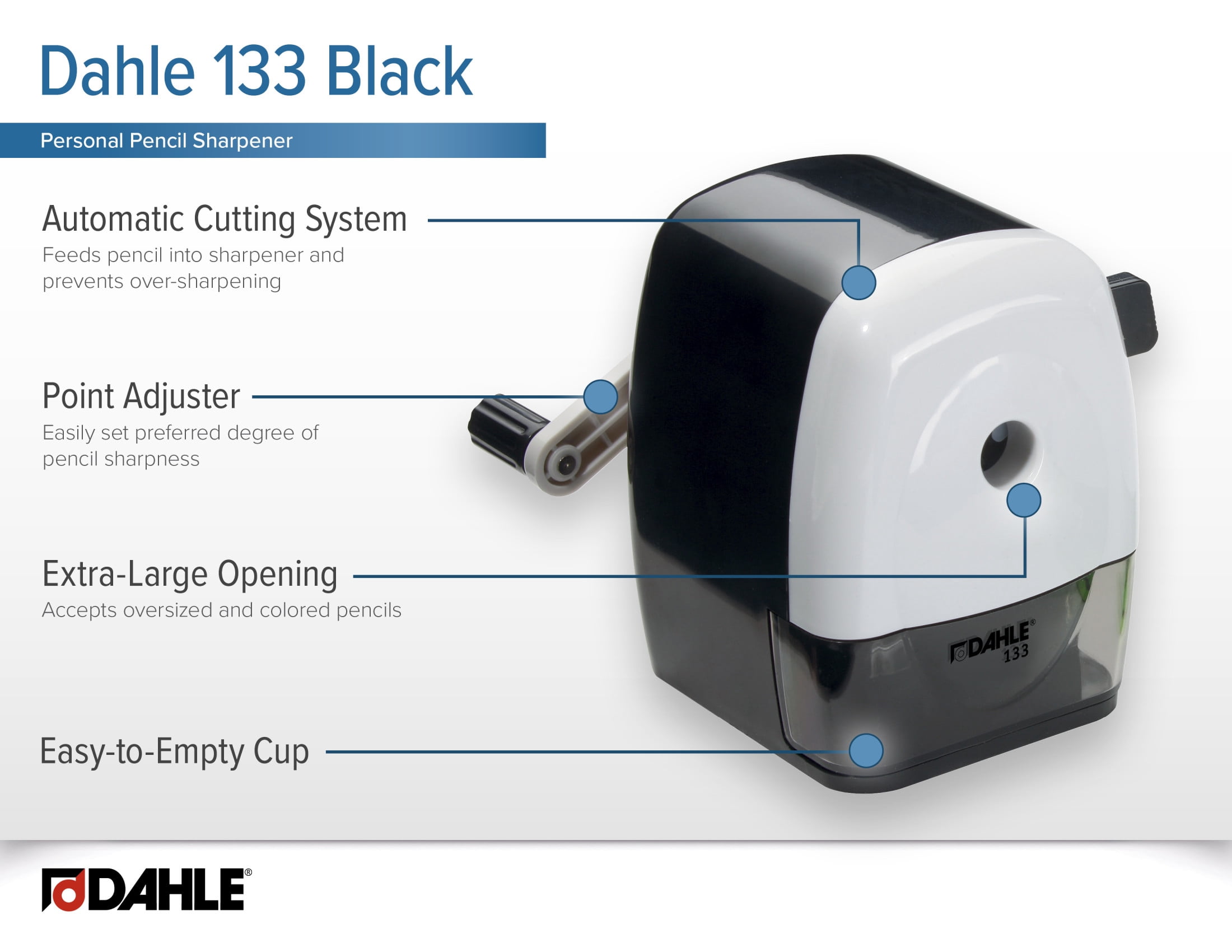 Dahle 133 Pencil Sharpener w/Point Adjuster, For Graphite & Colored Pencils