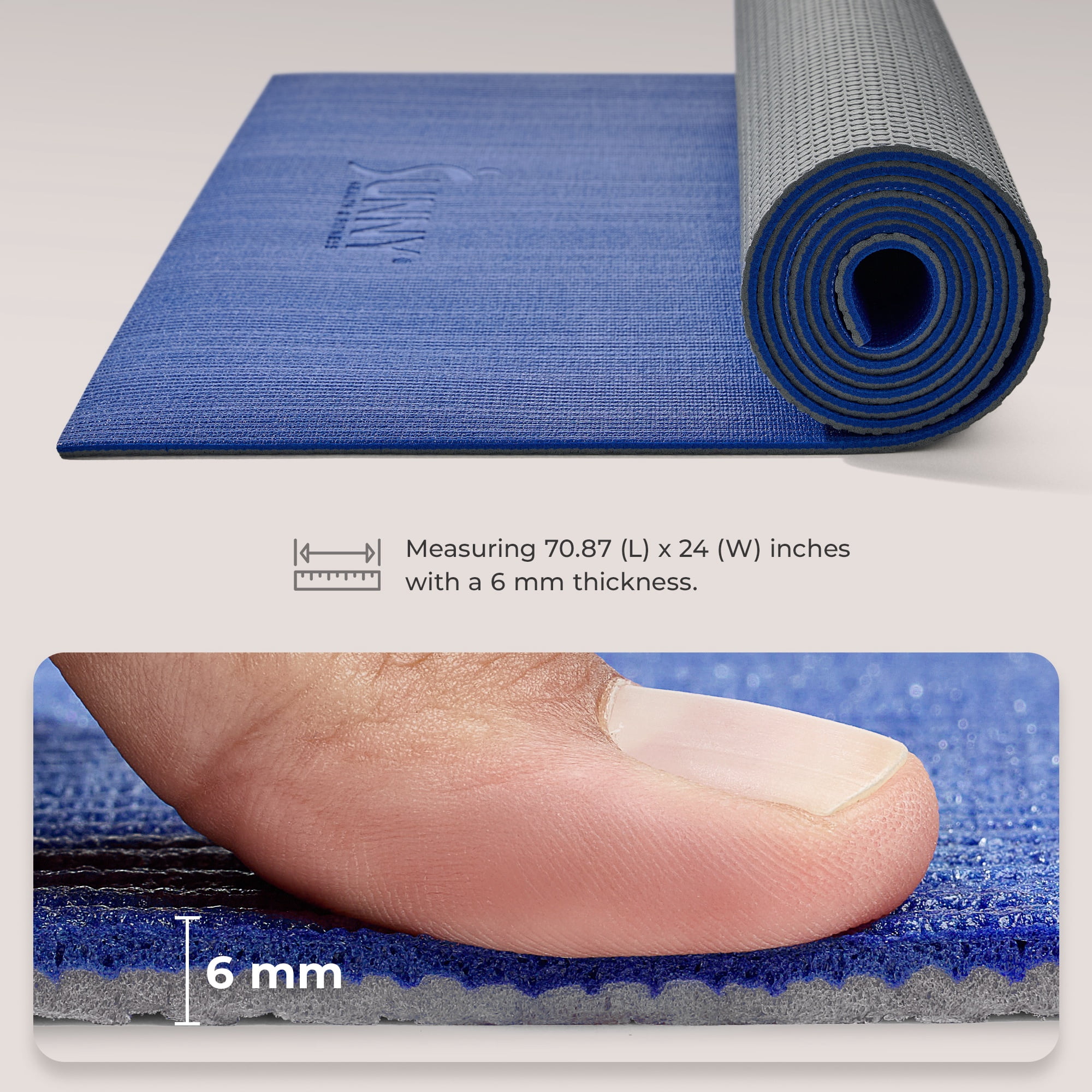 Sunny Health & Fitness Anti-Slip Dual Color Exercise Yoga Mat (Blue) - SF-EM02-BU