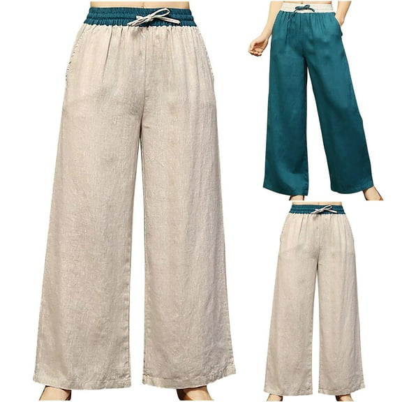 Kmdttou Women Loose Fitting High Waisted Linen Wide Leg Long Pants Appear Slim And Color Pants