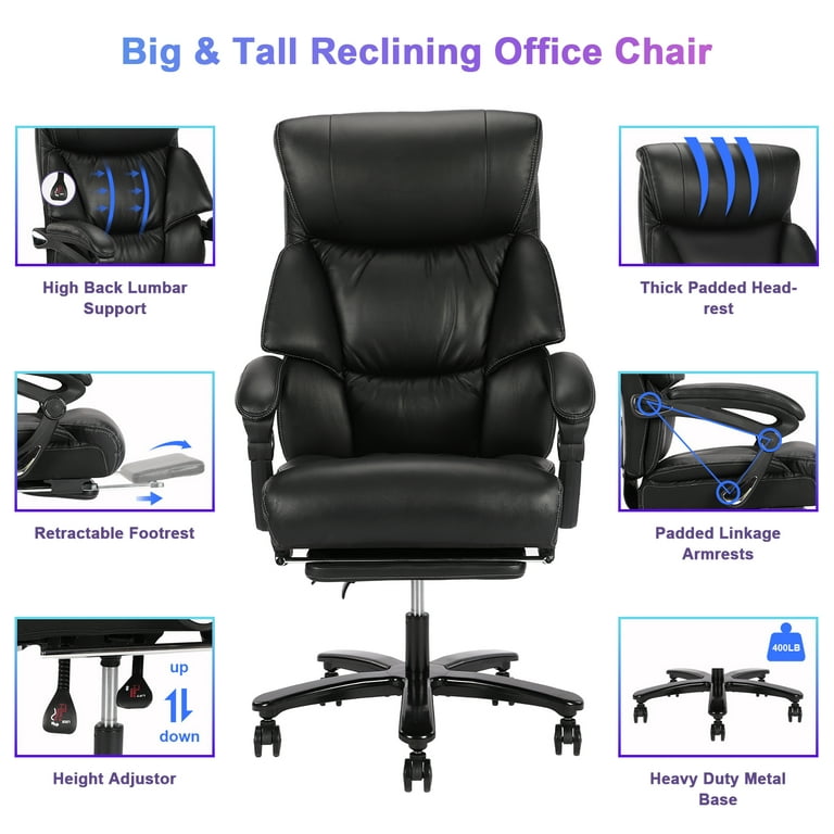 Big and Tall 500lb Executive Office Chair with Quiet Rubber Wheels