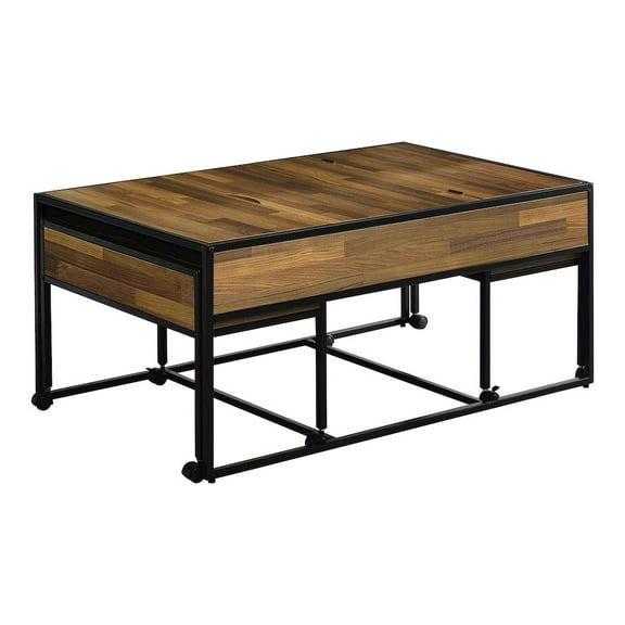 Furniture of America Froy Metal 3-Piece Nesting Table in Black and Walnut