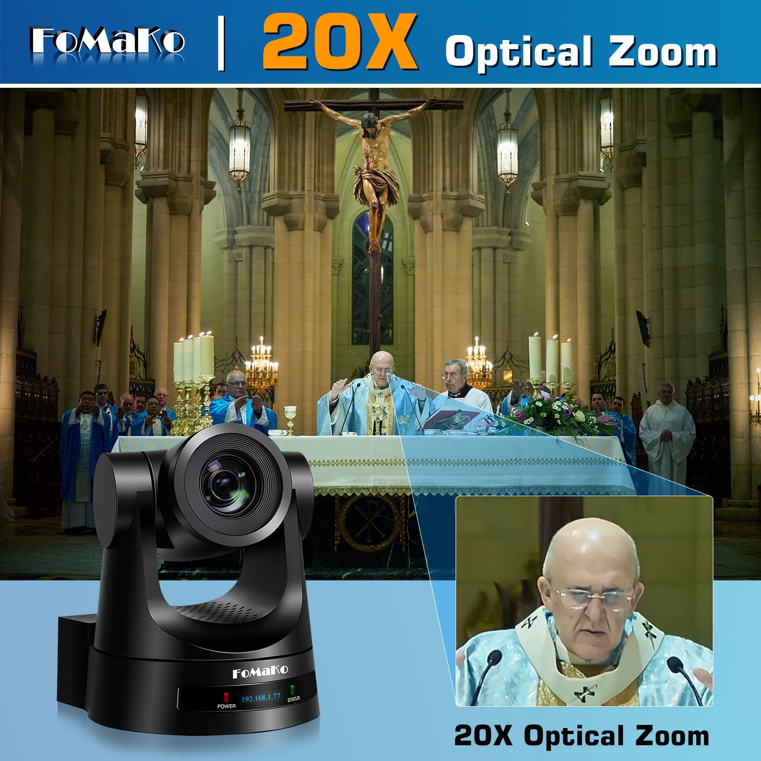 FoMaKo 20x ptz camera(3pcs)+ptz camera controller(1pc)+4k input video switcher Bundle black(BH202+KC602)