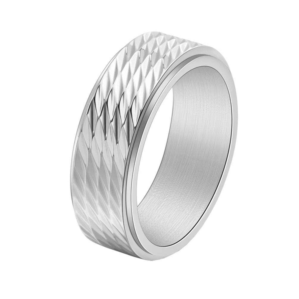 PAMTIER Men's Stainless Steel 8MM Vintage Personalized Rhombic Faced Classic Plain Rotatable Fidget Ring Hip Hop Relieve Anxiety Band Silver Size 6