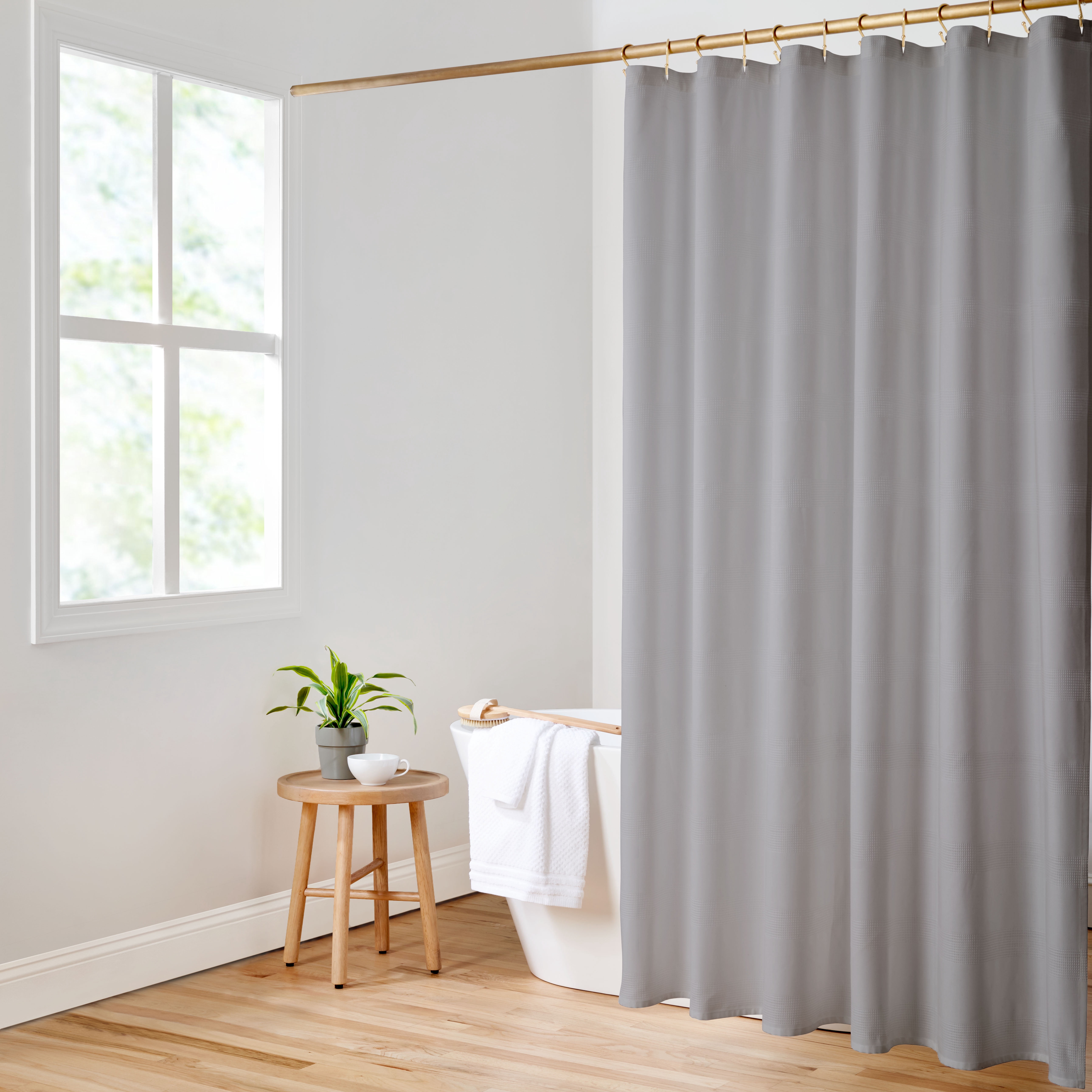 Gap Home Waffle Stripe Organic Cotton Blend Shower Curtain, Gray, 72x72