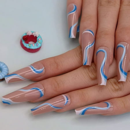 Fake Nails, 24Pcs Glossy Ballerina Acrylic Nails, Blue Abstract Swirl False Nails | Walmart Canada Fake Nails, 24Pcs Glossy Ballerina Acrylic Nails, Blue Abstract Swirl False Nails | Walmart Canada