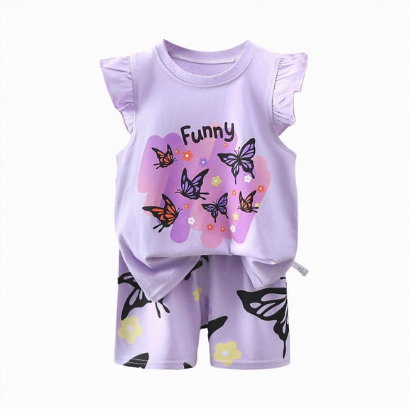 CAUYDY Toddler Baby Girl Clothes Summer Linen Outfit Sleeveless Tie Up Tank Tops   Ruffled Shorts Little Girls 2 Pieces Kids Pajamas Set (Sizes 3-4 Years,H03-Dark Purple)