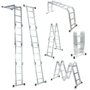Comie 12.5ft 7 in 1 Multi-Purpose Ladder,  Folding Aluminium Extension Ladder w/Anti-Slip Feet, EN 131 Standard 330LB Capacity