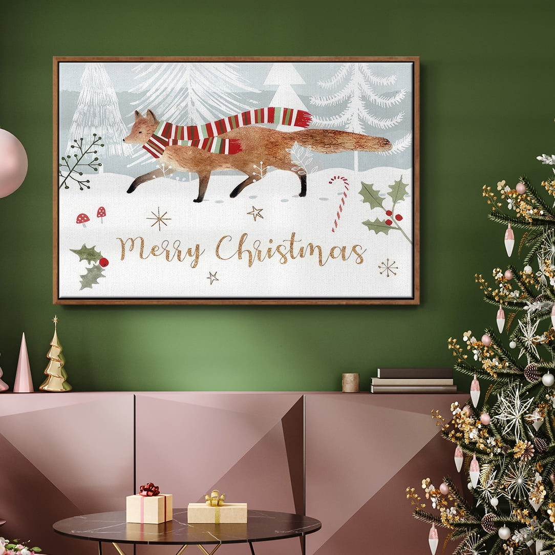 Woodland Christmas Collection A - Framed Gallery Wrapped Holiday Canvas - 17 x 25 - Rosewood Frame