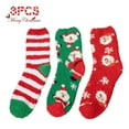 thumbnail image 2 of Duoif Christmas Socks for Women 3 Pairs Christmas Fuzzy Socks for Women Casual Sleeping Socks for 6 to 9 Size Warm Cozy Slipper Socks Microfiber Socks Christmas Gifts Mens Socks Pink, 2 of 6