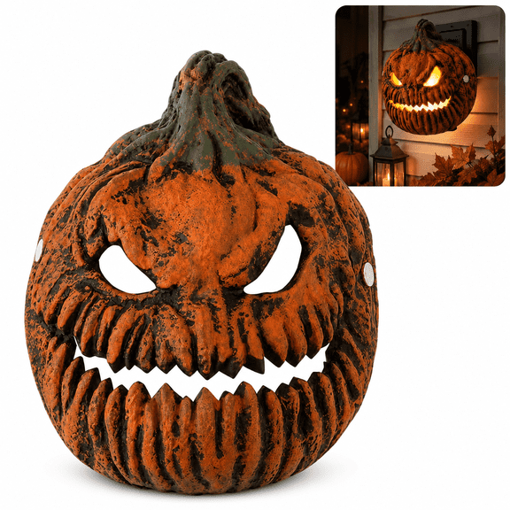 Halloween Scary Pumpkin Lantern Cover, Resin Jack-O'-Lantern Porch Light Shade, Vintage Weathered Pumpkin Face Decor for Front Porch Patio