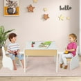 thumbnail image 4 of OLAKIDS 3 in 1 Kids Table and Chair Set, Wood Multi Activity Table with Removable Tabletop, Detachable Blackboard for Toddler Playing Drawing Arts Crafts,3 PCS Children Furniture with Storage (White), 4 of 9