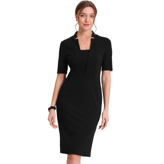 Vestido de tubo Allegra K cuello en V manga corta Bodycon midi Negro