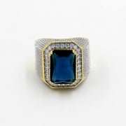Mens Gold Plated Emerald Cut Simulated Sapphire Ring Wedding Band Super Big CZ Hip Hop Rings for Boys RA408 (Blue,Size 9)