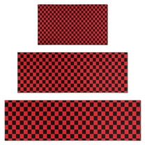 Red and Black Checkerboard Pattern Kitchen Rugs Sets Of 3,Kitchen Runner Rugs Non Skid Washable,Decorative Kitchen Floor Mats for Kitchen,Sink,Laundry,17"x30"  17"x47"   17"x59"