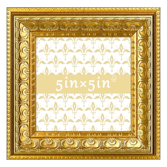 5x5 Picture Frame - Gold Vintage Ornate Wall or Tabletop Photo Frame