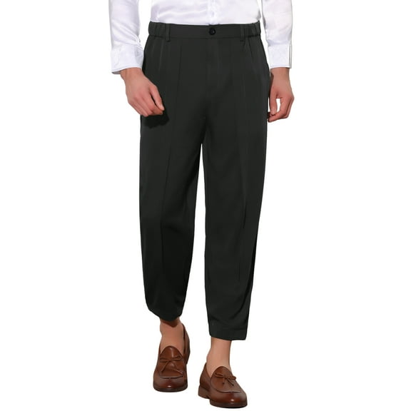 INSPIRE CHIC Cropped Dress Pants for Men's Solid Elastic Waist Ankle Length Tapered Pants