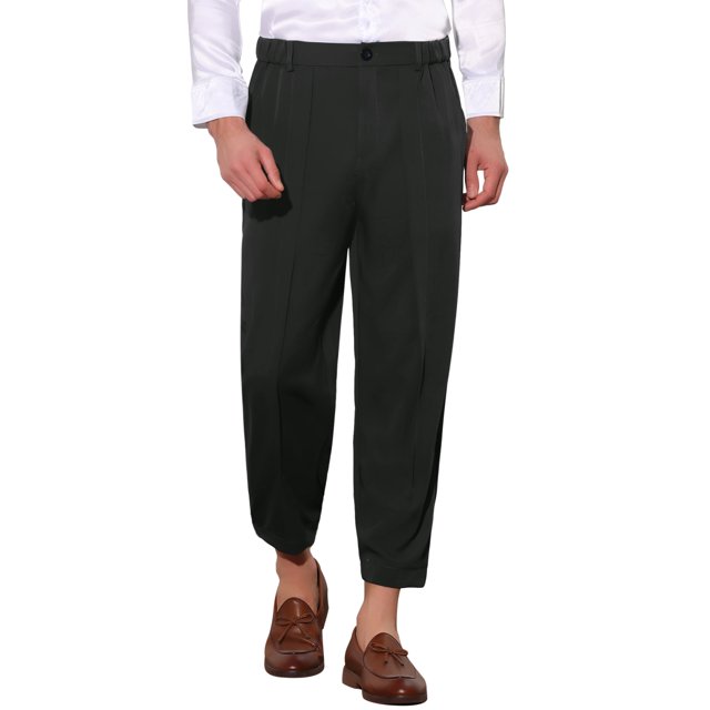 Pantalones de vestir recortados INSPIRE CHIC para hombres, cintura elástica sólida, longitud hasta el tobillo, pantalones ajustados negros 32
