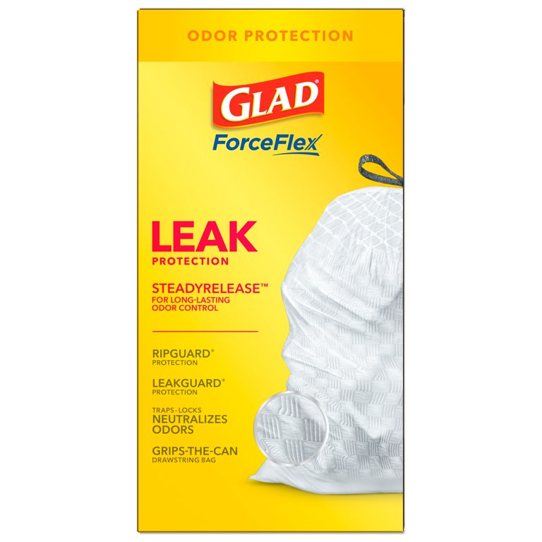 GLAD ForceFlex Tall Drawstring Trash Bags, 13 Gallon White Trash Bags for Tall  Kitchen Trash Can, Gain Original Scent to Eliminate Odors, 40 Count  TRV252538 40 Count (Pack of 1)